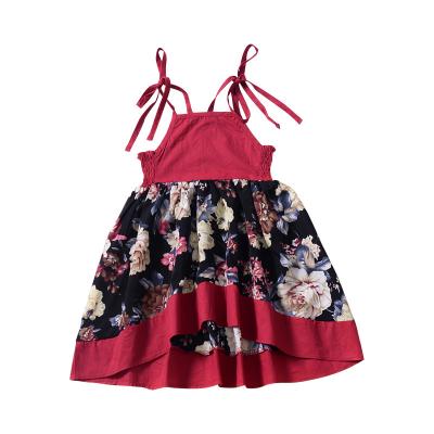 China Wholesale Party Dress Anti-wrinkle Baby Lace Dress Flower Print Flower Girl Strap High-Low Backless Strap Dress for sale