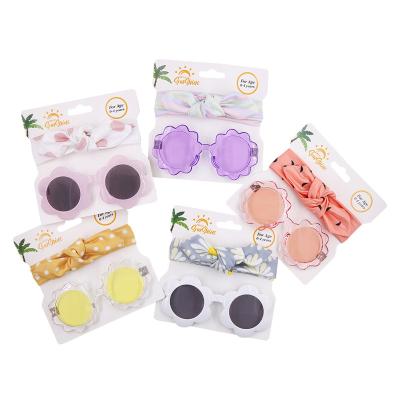 China Wholesale 2pcs/set Daily Life Kids Cute Anti-ultraviolet Custom Sunglasses Bow Headband Set Baby Hair Accessories for sale