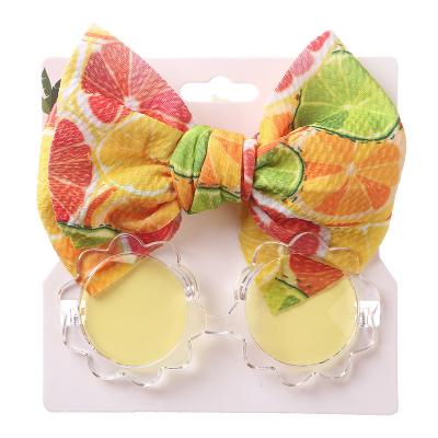 China Wholesale 2pcs/set Daily Life Kids Cute Flower Sunglasses Lemon Ball Cloth Bow Headband Set Baby Hair Accessories for sale