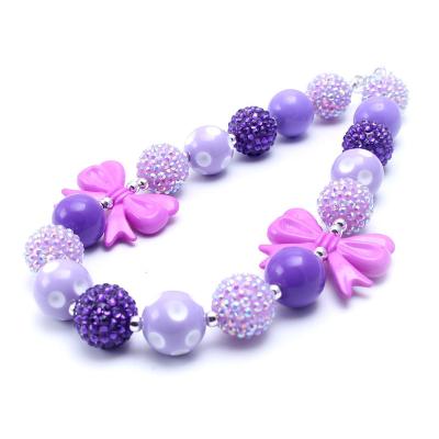 China Children's Acrylic Crystal Beads Beaded Necklace Princess Children's Jewelry Cute Handmade Purple Bow Children's Acrylic Necklace for sale