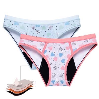 China Cute Colorful Absorbent Menstrual Period Panties 4 Layer Antibacterial Organic Cotton Girl Panties Leak Proof Period Teen Underwear for sale