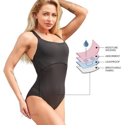 China Breathable Ladies Black Washable Waterproof Menstrual Coverall Period Bathing Suit Leak Proof Sexy Beach Suit Period One Piece Swimwear for sale