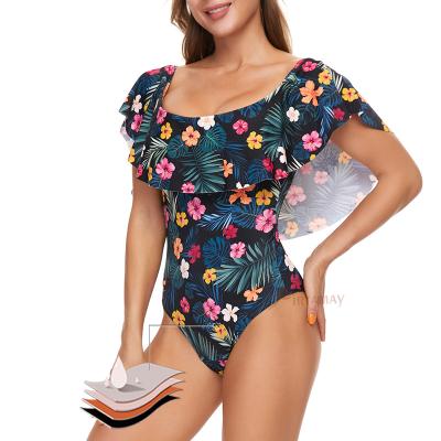 China Women's Floral 4 Layer Swimwear Swimsuits Women's Breathable Menstrual Shoulder Girl Period Swimwear Beach Wear Ruffle for sale