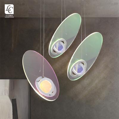 China Modern Indoor Living Room Iron Bedroom Dining Room Decoration New Product Acrylic Colorful Led Pendant Light for sale