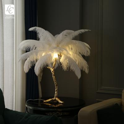 China Modern Warm Copper Feather LED Modern Shop Bedroom Hotel Sale Amazon Table Lamp for sale