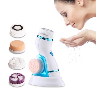 China Portable Acne Treatment 4in1 Silicone Pore Cleanser Facial Rotation Exfoliating Electric Sonic Facial Cleansing Brush Face Cleanser for sale