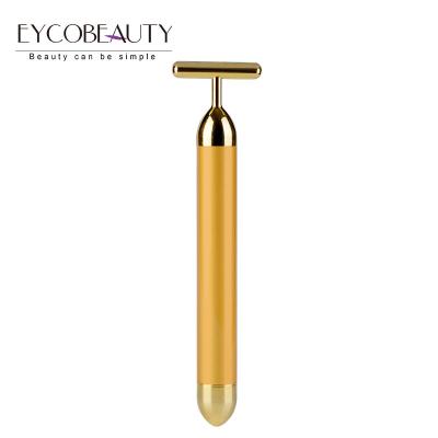 China 2019 Electric Blood Vessel Removal Vibration 24K Gold T Shape Facial Massager Face Beauty for sale