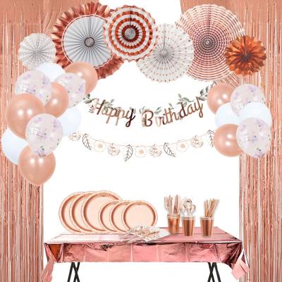 China Garland Banner Balloon Wedding Bride Shower Party Paper Decoration Tableware Fan Set Rose Gold Birthday Party Supplies New Year for sale