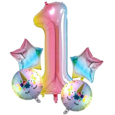 China New Year 40inch Rainbow Number Balloons Iridescent Number Foil Balloons For Happy Birthday Party Decoration for sale