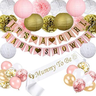 China New Year 1st Happy Birthday Decorations Kit For Girl Pink Baby Shower Happy Birthday Banner Party Decorations for sale