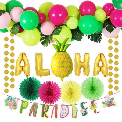 China New Year Party Decorations Balloon Garland Kit With Aloha Pineapple Balloons and Tropical Leaves for Hawaii Theme Party for sale