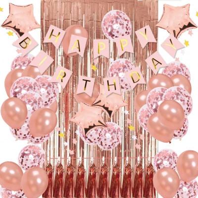 China New Year Rose Gold Happy Birthday Party Decorations Set Supplies Conffti Balloons Paper Garland For Party for sale