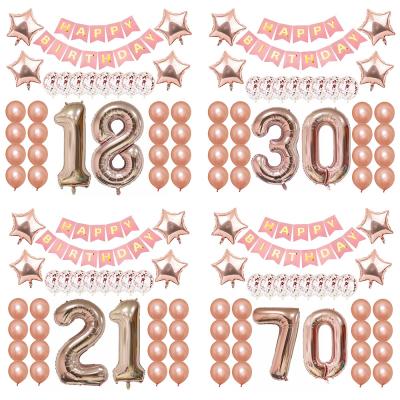 China New Year Birthday Party Supplies Rose Gold Party Decorations Rose Gold Confetti Balloons Banner Birthday Party Decorations Set for sale