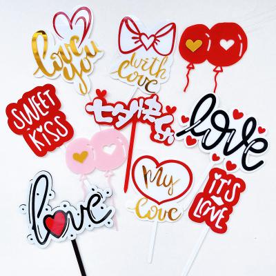 China Heart Rose Cake Decoration Valentine's Day Gifts Cupcake Topper Dessert Acrylic Love Cake Topper Valentine's Day Wholesale New Year for sale