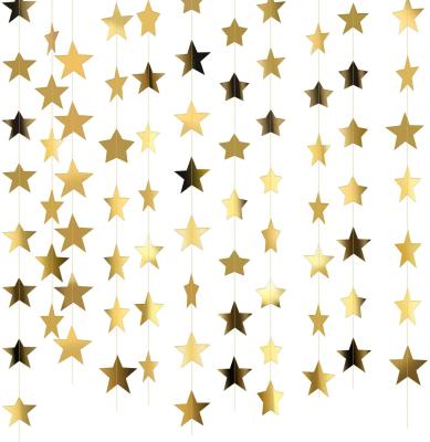 China XJ0002 Garland Mirror Banner Wedding Birthday Paper Decoration Hanging New Year Glitter Gold Star Decoration for sale