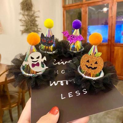 China New Year Halloween Party Decoration Bobby Pin Pumpkin Black Cat Laser Ball Hat Halloween Prop Bobby Pin for sale