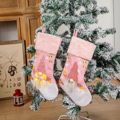 China New Led New Year Christmas Stocking Gift Socks High Quality 2021 X2096 Novelty Santa Christmas Stocking Ornaments Sock Decoration Gift for sale