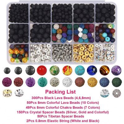 China New Year's Black Lava Rock Stone Diy Lava Bead Bracelet Kit Bulk Jewelry Making Elastic String Crystal Necklace Storage Box for sale