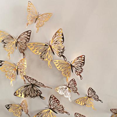 China New Year 12 Pcs/Set 3D Wall Stickers Hollow Out Butterfly For Kids Rooms Wall Decor DIY Mariposas Fridge Stickers Room Home Decoration XD110 for sale