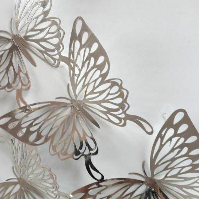 China New Year 12 Pcs Metal Texture 3D Butterfly Wall Stickers Home Simulation Hollow Butterfly Decoration For Kids Rooms Wall Home Decor for sale