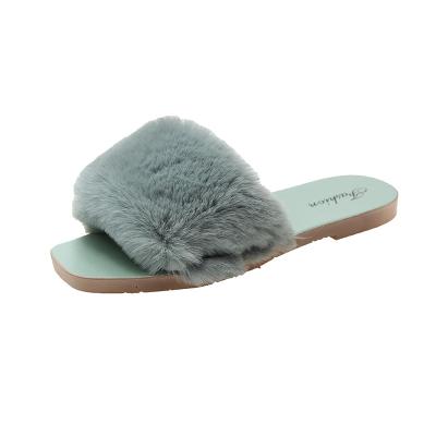 China Wholesale Fashion Trend JIANHUI Slippers Flush Outdoor Soft Fur Slipper Raccoon Fur Slider for sale