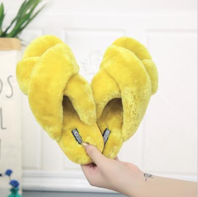 China Rubber Women's Fluffy House Slides Furry Fur Home Slippers Furry Slippers For Women for sale