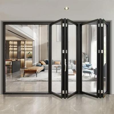 Chine Porte pliante de patio en aluminium double verre bi pliante coulissante extérieure Porte d'entrée principale à vendre