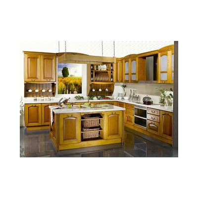 China Diseño de cocina de madera sólida de alta modernidad Hecho gabinete amarillo, gabinete de madera para la cocina en venta