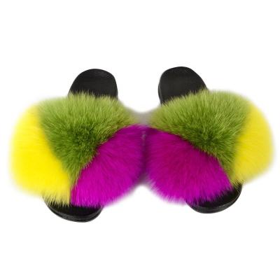 China 2021 New Design Children's Real Fox And Raccoon Fur Slippers Regular Fashion Trend Fur Slide Platform for sale