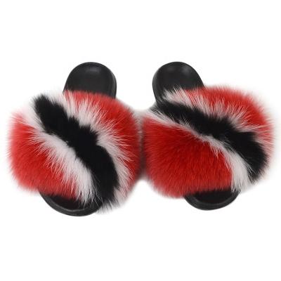 China Fashion Trend Full Coverage Real Fur Slides Women's Popular Wholesale Bedroom Comfortable Fluffy Fox Fur Slippers for sale