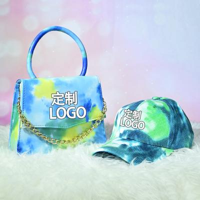 China 2021 Fashion Tie Dye Gradient Color Rainbow Purse Convenient Designer Graffiti Gradient Color Bags Women Handbags And Hat Sets for sale