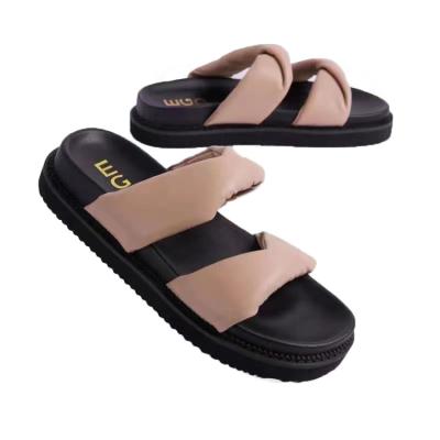 China Fashion Trend Fashion Roman Print Sandals Large Size Double Strap Sandals Flat Slippers for sale