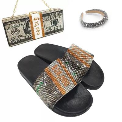 China 2021 Fashion Trend New Diamond Women's Dollar Shoe Bag Headband Sets Lady's Three-piece Slippers for sale