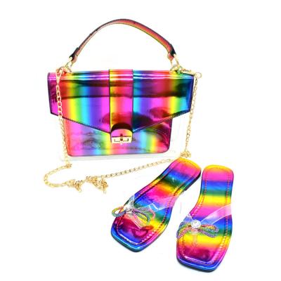 China 2021 fashion trend women freeze purse bow tie sandals and purse matching sets for sale