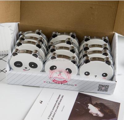 China Best Promotional Wholesale Handheld Lit Selling Very Cheap Panda Face Mirror With PU Cover for sale