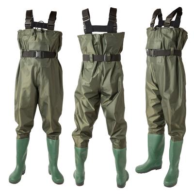 China High quality green nylon 70d sea rock boat duck manufacture waterproof safety hunting to pilot fishing waders with studs felt unique for sale