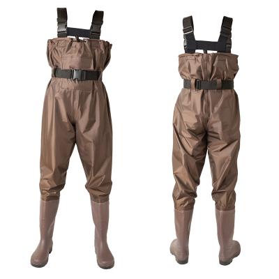 China Wholesale Waterproof Ladies Thigh High Manufacturer Waterproof Sea Boat Rock Fishing Duck Hunting Skins UK 70D Brown Nylon Waist Suit Waders For Men for sale