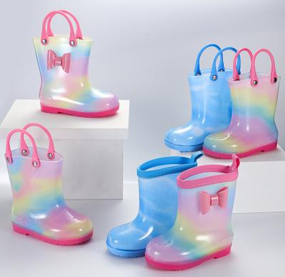 China Fashion trend manufacturer small girl baby girl pvc waterproof shoes wholesale soft transparent color outdoor kids raining boots for kids for sale