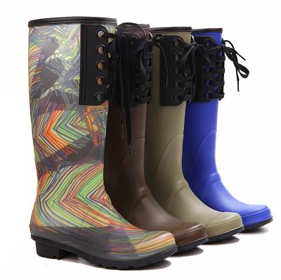 China Fashion Trend Manufacturer Ladies PVC Over The Knee High Garden Riding Bell Boots Waterproof Rubber Boots Raining Boots For Women With Lace for sale