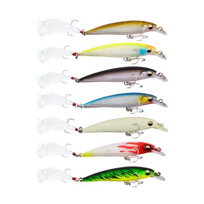 China 3D Eye 7.5G 9CM Fishing Lure 3D Minnow Eyes Artificial Hard Bait With Feather Treble Hooks Wobblers Fishing Tackle for sale