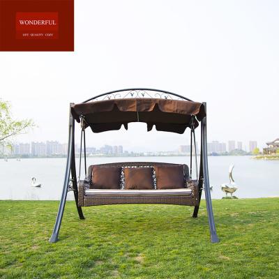 China Metal Rattan Swing Chair with Canopy 3-Seater Garden Furniture Metal Steel Frame for sale