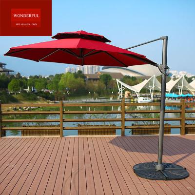 China Leisure Outdoor Garden Furniture Roman Umbrella with Base and Double Roof in Red Color for sale