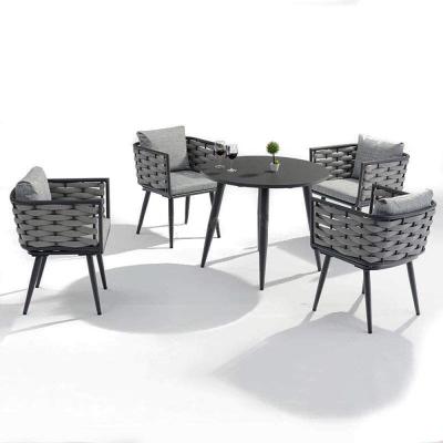 China Outdoor Patio Rope Woven Furniture Aluminum Frame Hotel Dining Set with Powder Coated for sale