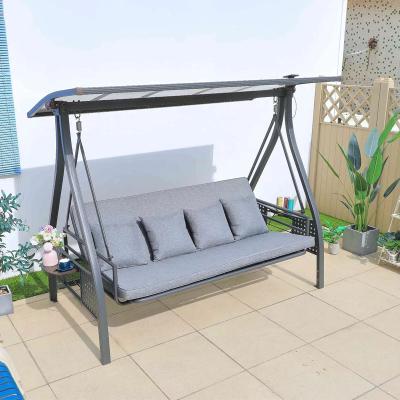 China Modern Outdoor Garden Aluminium Hanging Bed Frame 4 Seater Swing Chair with LED Light for sale