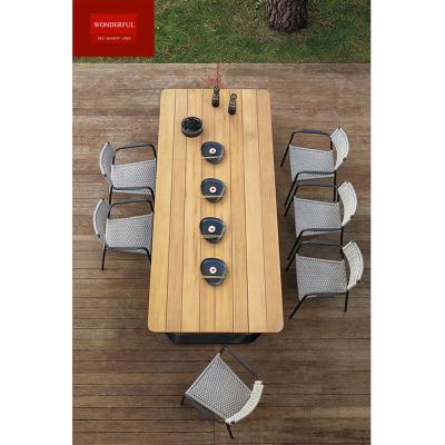 China Outdoor Restaurant Wood Modern 8 Seater Dining Table Set with Leisure Facilities for sale