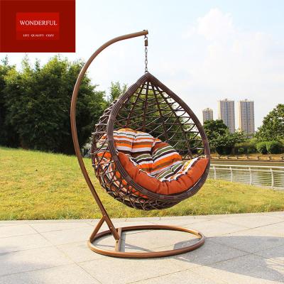 China Mail Packing Garden Swing Chair with Cushions PE Rattan Wicker Single Hanging Chair for sale