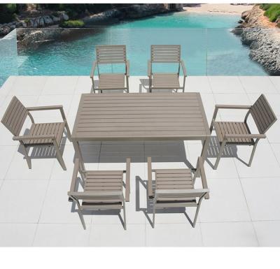 China Hotel Outdoor Furniture Patio Set Modern Aluminum Home Garden Plastic Wood Chair Table for sale