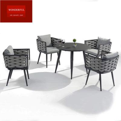 China Outdoor Patio Rope Woven Furniture Aluminum Frame Hotel Dining Set for Outdoor Dining for sale