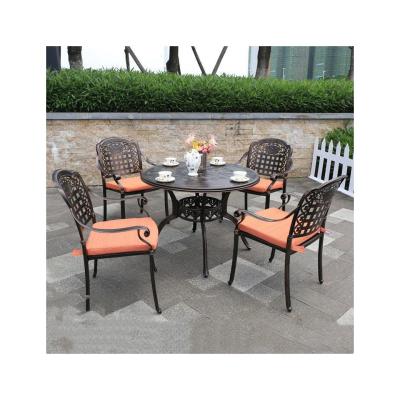 China Balkon Bistro Meubels Houten patroon BBQ Set Gegooide Aluminium Eet Set voor terras Eet Te koop