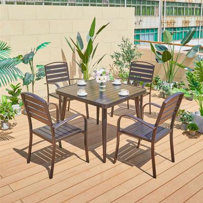 China Aluminum Frame Balcony BBQ Long Table and Stackable Chairs for Outdoor Entertaining for sale